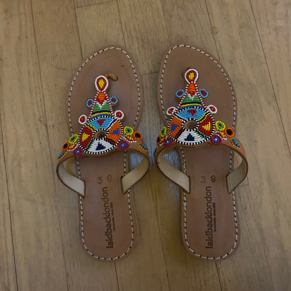 Laidback London Beaded Tan Sandals